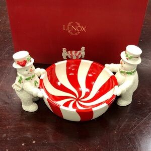 Lenox Festive Snowman Candy Bowl - Red and White